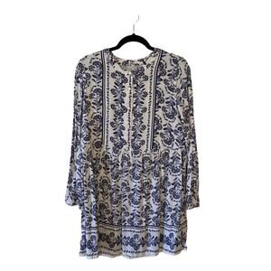 LOFT 8 long sleeve dress floral blue white Victorian summer sundress